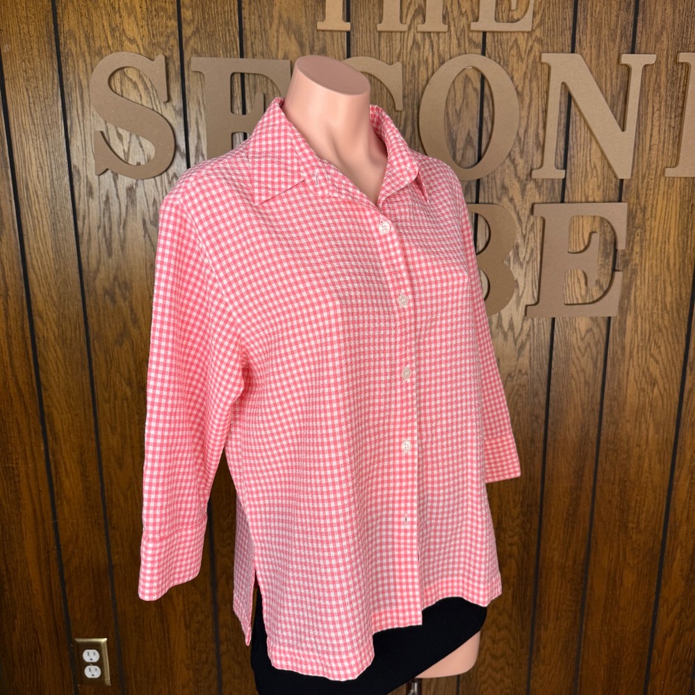 White Stag Button Up Shirt Wmn M Pink Gingham Seersucker Cottagecore Boho Retro - Picture 3 of 5